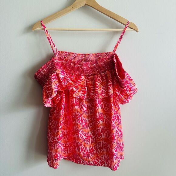 Vineyard Vines Shell Print Off-Shoulder Top – Large – Pink Orange Coastal Blouse - Picture 4 of 8